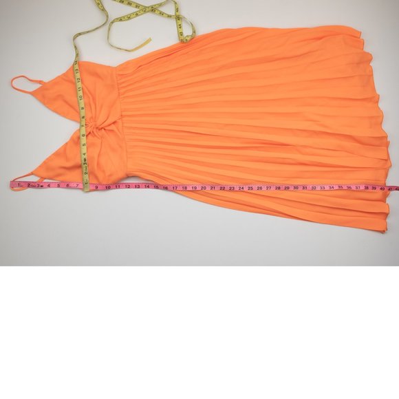 ASOS Dress Pleated Skirt Twist Front Cami Midi Sleeveless Orange Size 4 New - Picture 6 of 6